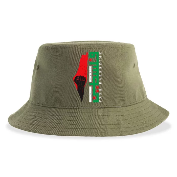 Free Palestine Arabic Support Palestine And Gaza Jerusalem Sustainable Bucket Hat