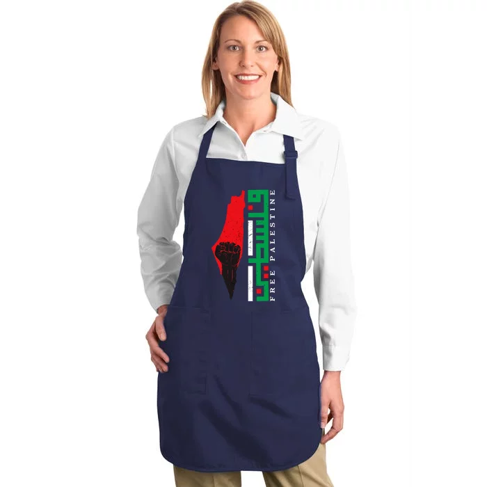 Free Palestine Arabic Support Palestine And Gaza Jerusalem Full-Length Apron With Pocket