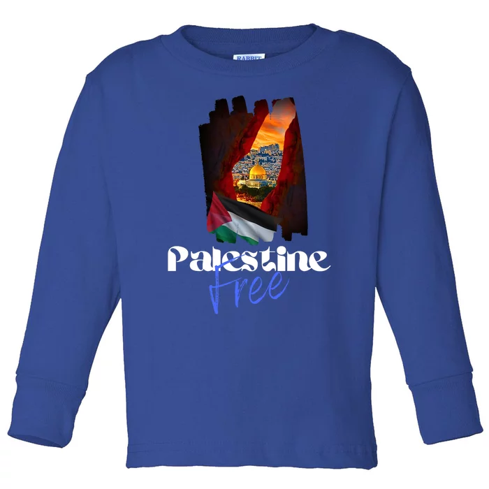 Free Palestine Arabic Support Palestine And Gaza Toddler Long Sleeve Shirt