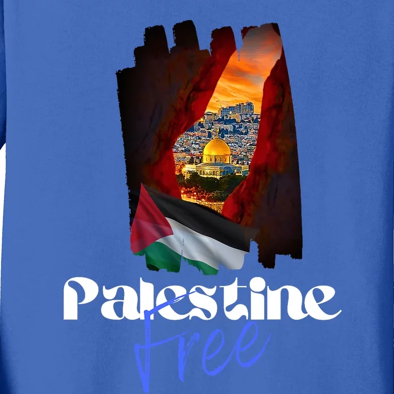 Free Palestine Arabic Support Palestine And Gaza Kids Long Sleeve Shirt