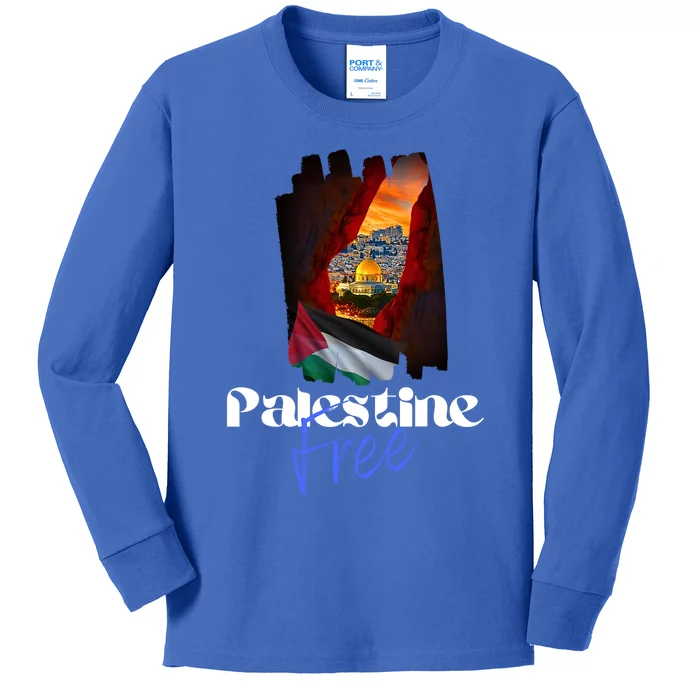 Free Palestine Arabic Support Palestine And Gaza Kids Long Sleeve Shirt