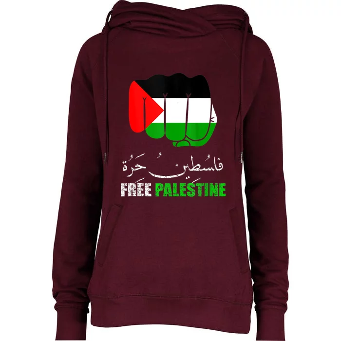 Free Palestine Arabic Support Palestine People Womens Funnel Neck Pullover Hood