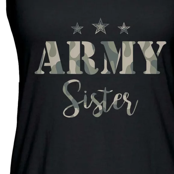 Funny Proud Army Sister Gift Camouflage Shirt Army Sister Gift Ladies Essential Flowy Tank