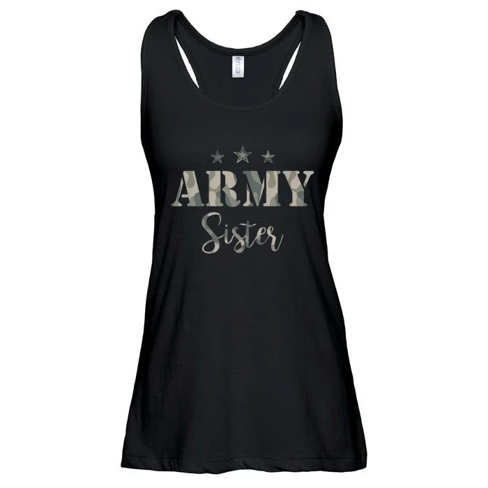 Funny Proud Army Sister Gift Camouflage Shirt Army Sister Gift Ladies Essential Flowy Tank