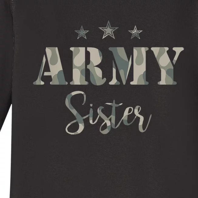 Funny Proud Army Sister Gift Camouflage Shirt Army Sister Gift Baby Long Sleeve Bodysuit