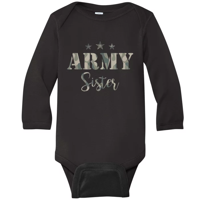 Funny Proud Army Sister Gift Camouflage Shirt Army Sister Gift Baby Long Sleeve Bodysuit