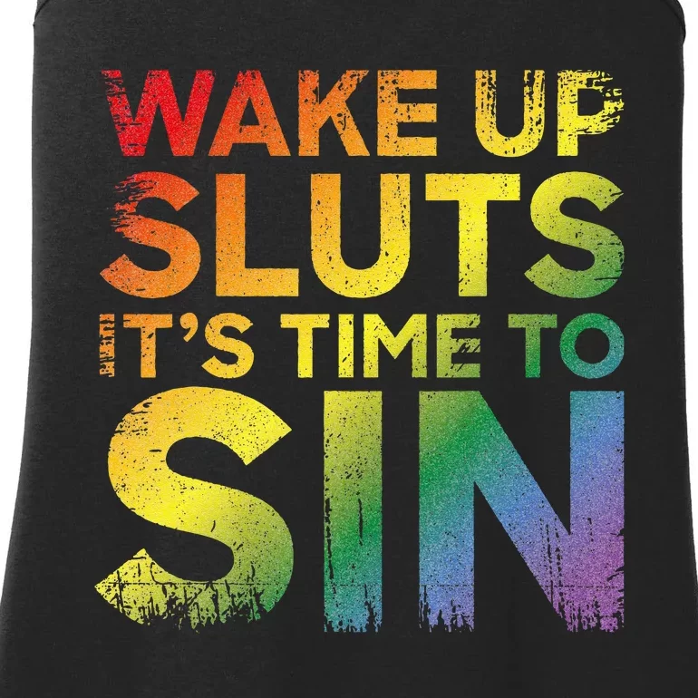 Funny Pride Adult Wake Up Sluts Its Time To Sin Lgbtq Ladies Essential Tank