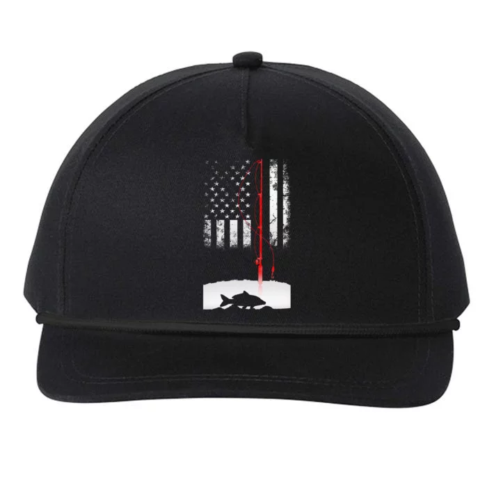 Fishing Pole American Flag Gift For Patriotic Fisherman Snapback Five-Panel Rope Hat