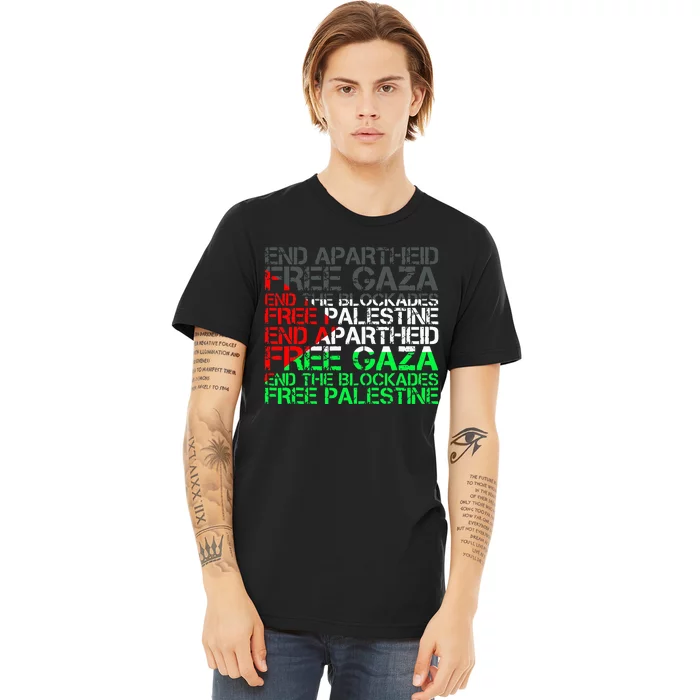 Free Palestine Arabic Palestine Gaza Jerusalem Support Flag Premium T-Shirt