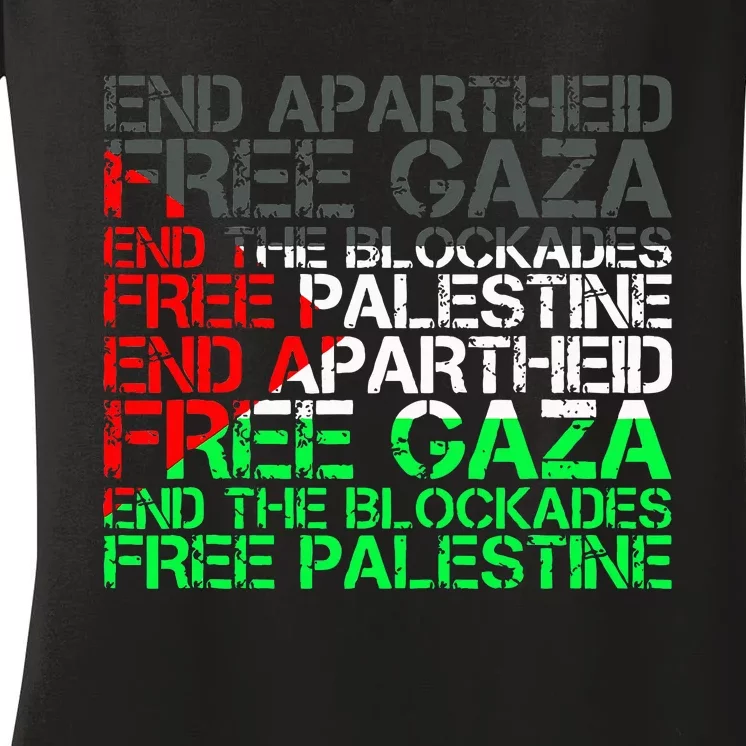 Free Palestine Arabic Palestine Gaza Jerusalem Support Flag Women's V-Neck T-Shirt