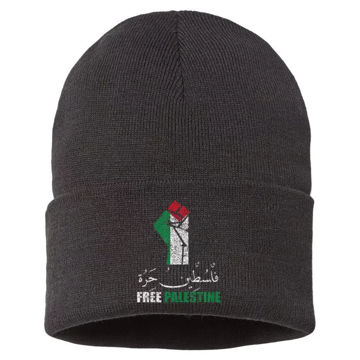 Free Palestine Arabic Support Palestine And Gaza Jerusalem Sustainable Knit Beanie