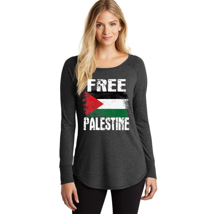 Free Palestine Arabic Big Palestine Flag Free Gaza Women's Perfect Tri Tunic Long Sleeve Shirt