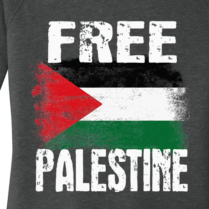 Free Palestine Arabic Big Palestine Flag Free Gaza Women's Perfect Tri Tunic Long Sleeve Shirt