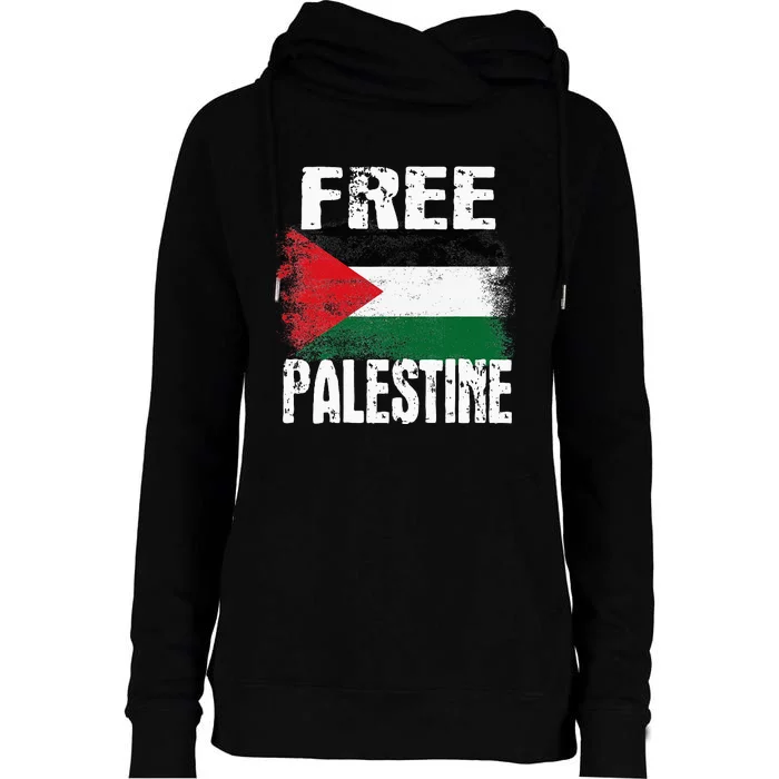 Free Palestine Arabic Big Palestine Flag Free Gaza Womens Funnel Neck Pullover Hood