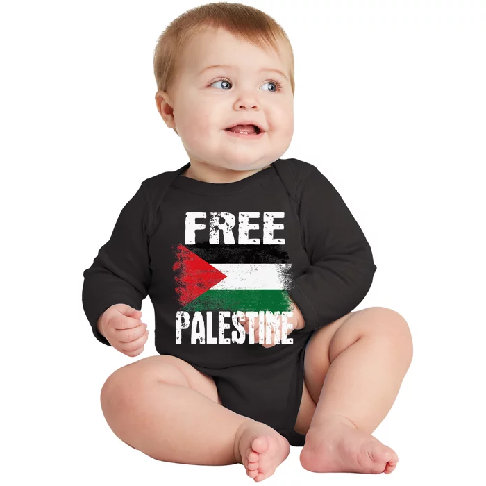 Free Palestine Arabic Big Palestine Flag Free Gaza Baby Long Sleeve Bodysuit