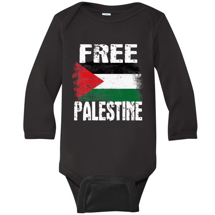 Free Palestine Arabic Big Palestine Flag Free Gaza Baby Long Sleeve Bodysuit