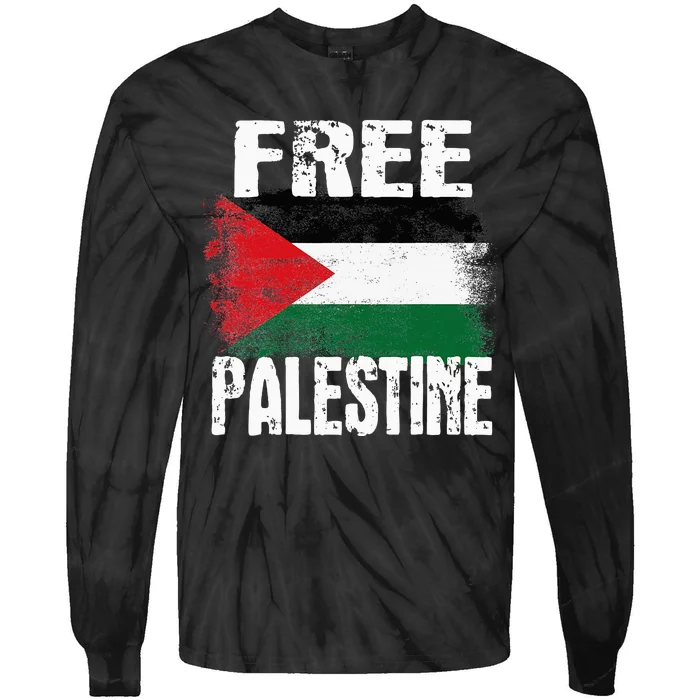 Free Palestine Arabic Big Palestine Flag Free Gaza Tie-Dye Long Sleeve Shirt