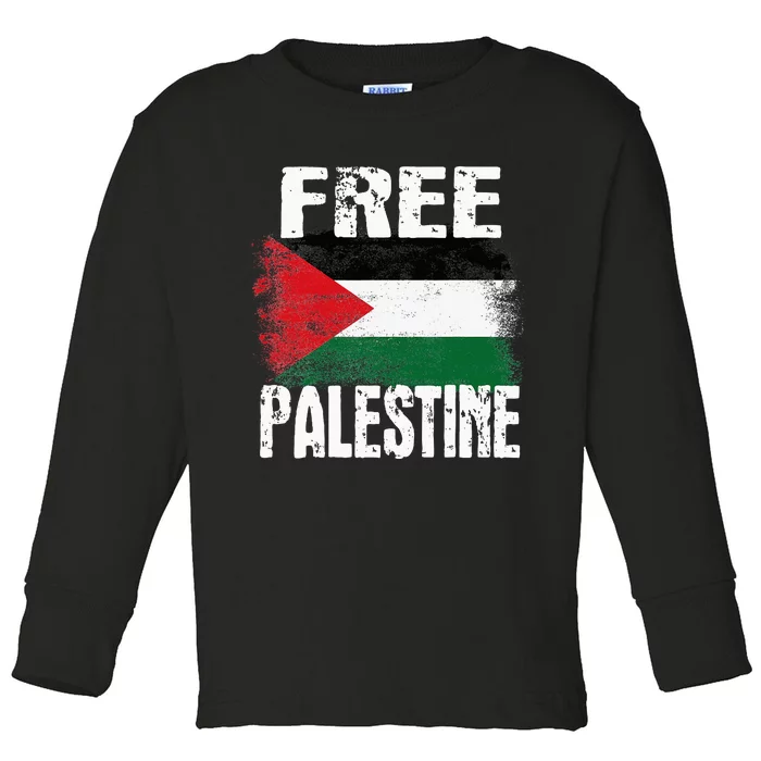 Free Palestine Arabic Big Palestine Flag Free Gaza Toddler Long Sleeve Shirt