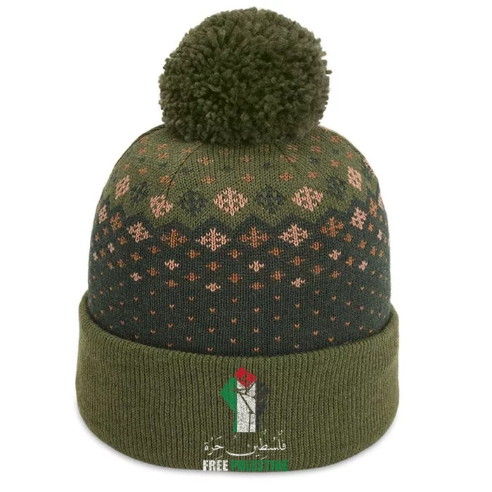 Free Palestine Arabic Support Palestine And Gaza Jerusalem The Baniff Cuffed Pom Beanie