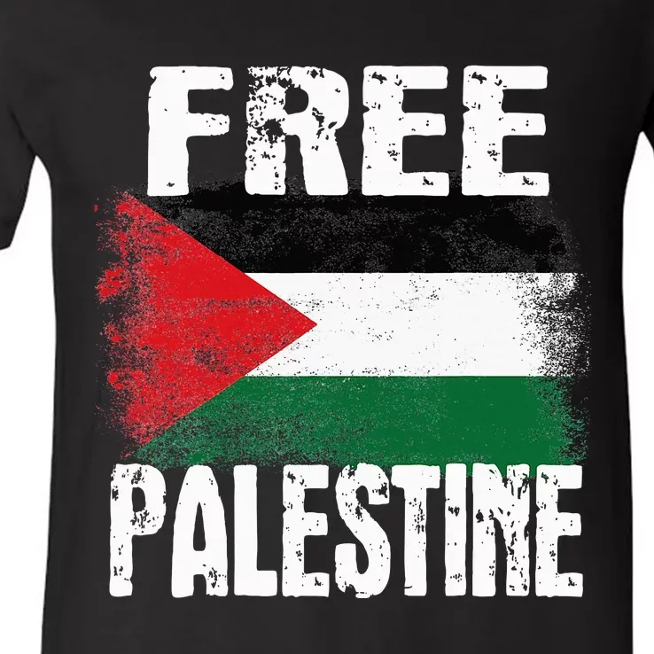 Free Palestine Arabic big Palestine Flag Free Gaza V-Neck T-Shirt