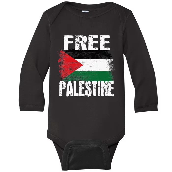 Free Palestine Arabic big Palestine Flag Free Gaza Baby Long Sleeve Bodysuit