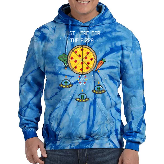 Funny Pixel Arcade Game Alien Just Here For The Pizza Cute Gift Tie Dye Hoodie