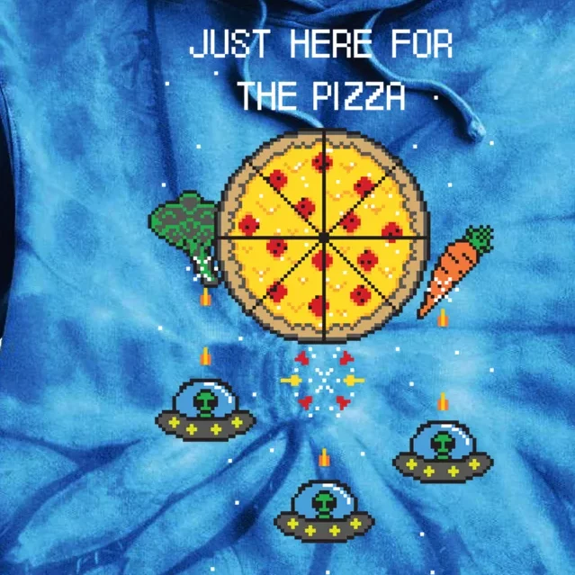 Funny Pixel Arcade Game Alien Just Here For The Pizza Cute Gift Tie Dye Hoodie