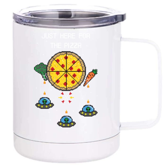 Funny Pixel Arcade Game Alien Just Here For The Pizza Cute Gift Front & Back 12oz Stainless Steel Tumbler Cup