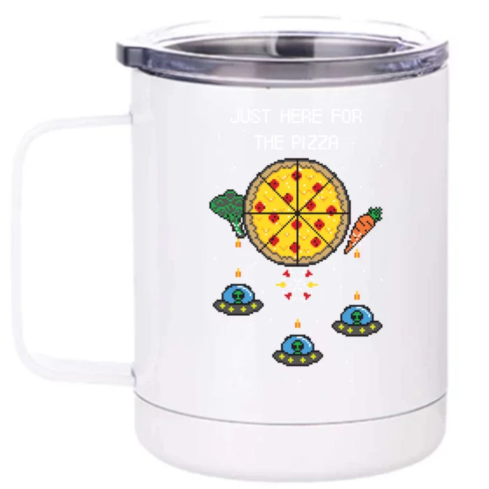 Funny Pixel Arcade Game Alien Just Here For The Pizza Cute Gift Front & Back 12oz Stainless Steel Tumbler Cup