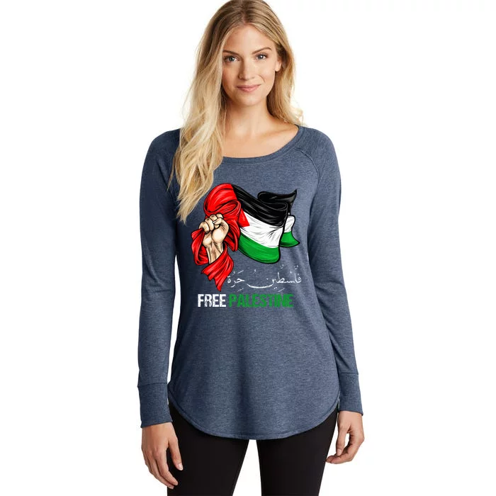 Free Palestine Arabic Palestine Flag Women's Perfect Tri Tunic Long Sleeve Shirt