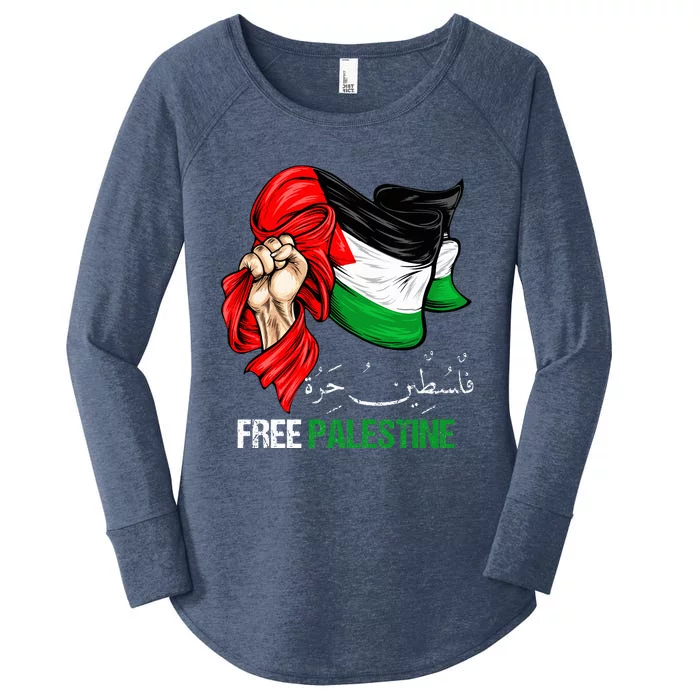 Free Palestine Arabic Palestine Flag Women's Perfect Tri Tunic Long Sleeve Shirt