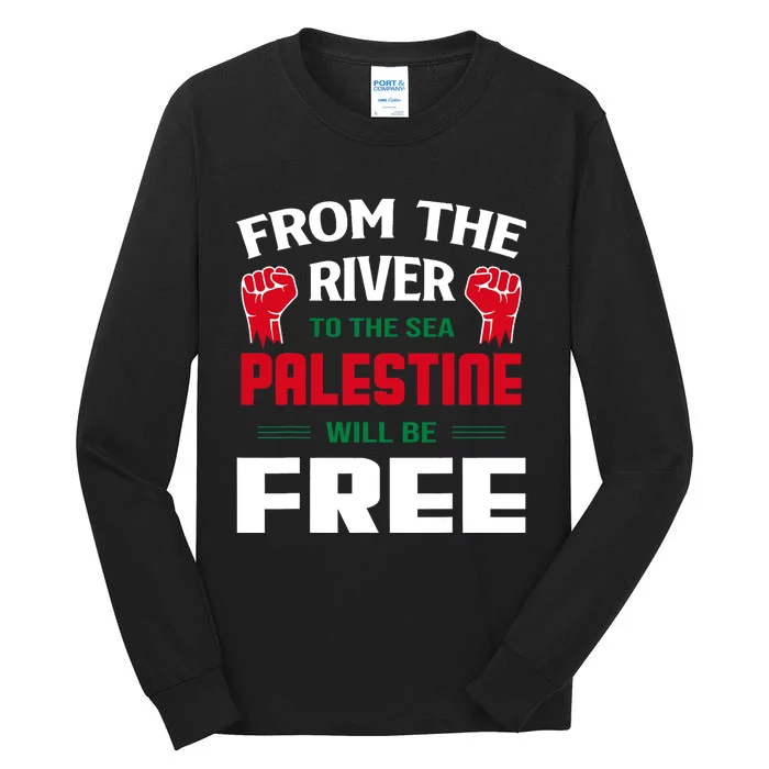 Free Palestine Arabic Support Palestine And Keffiyeh Palestine Tall Long Sleeve T-Shirt