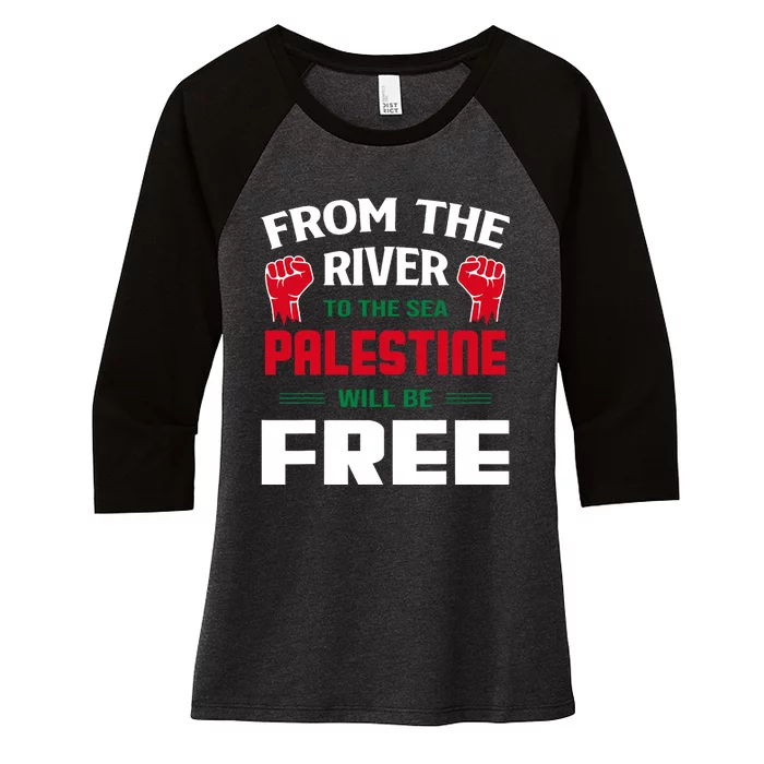 Free Palestine Arabic Support Palestine And Keffiyeh Palestine Women's Tri-Blend 3/4-Sleeve Raglan Shirt