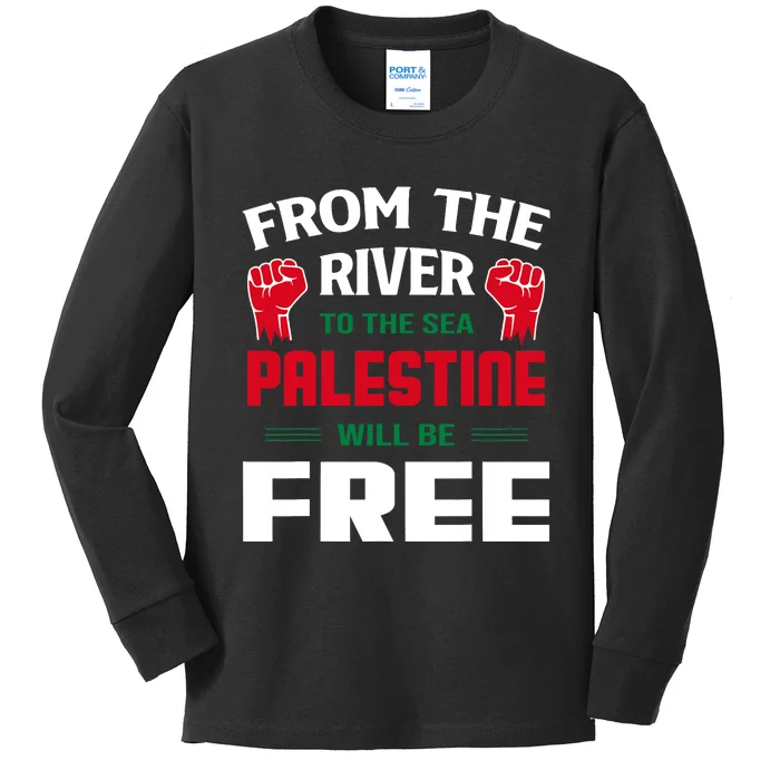 Free Palestine Arabic Support Palestine And Keffiyeh Palestine Kids Long Sleeve Shirt