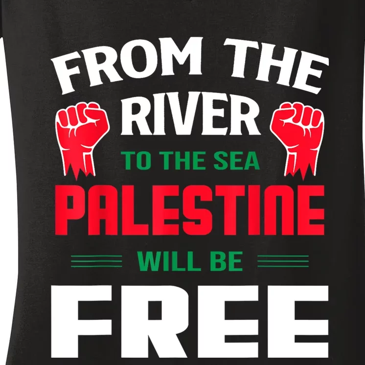 Free Palestine Arabic Support Palestine And Keffiyeh Palesti Women's V-Neck T-Shirt