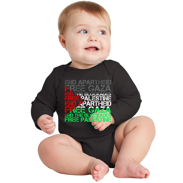 Free Palestine Arabic Palestine Gaza Jerusalem Support Flag Baby Long Sleeve Bodysuit