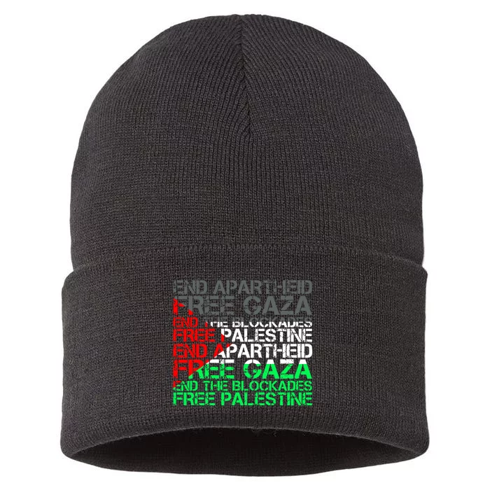 Free Palestine Arabic Palestine Gaza Jerusalem Support Flag Sustainable Knit Beanie