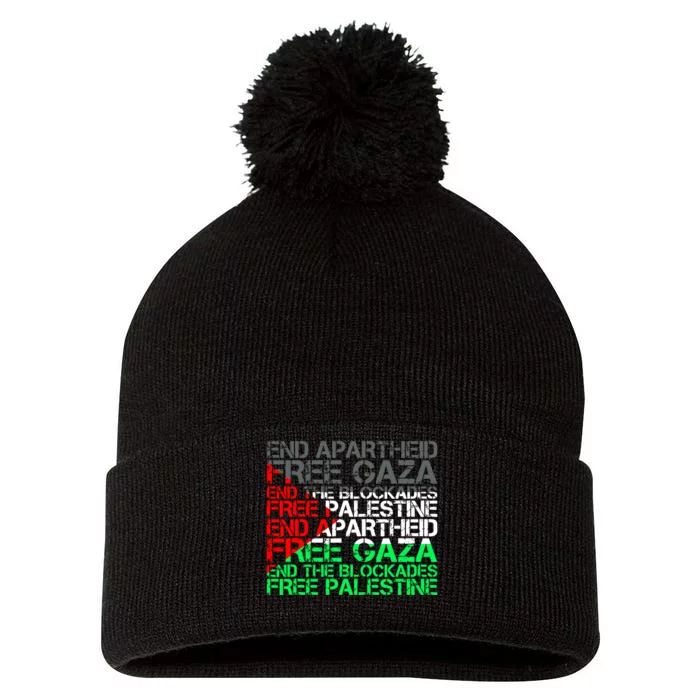 Free Palestine Arabic Palestine Gaza Jerusalem Support Flag Pom Pom 12in Knit Beanie