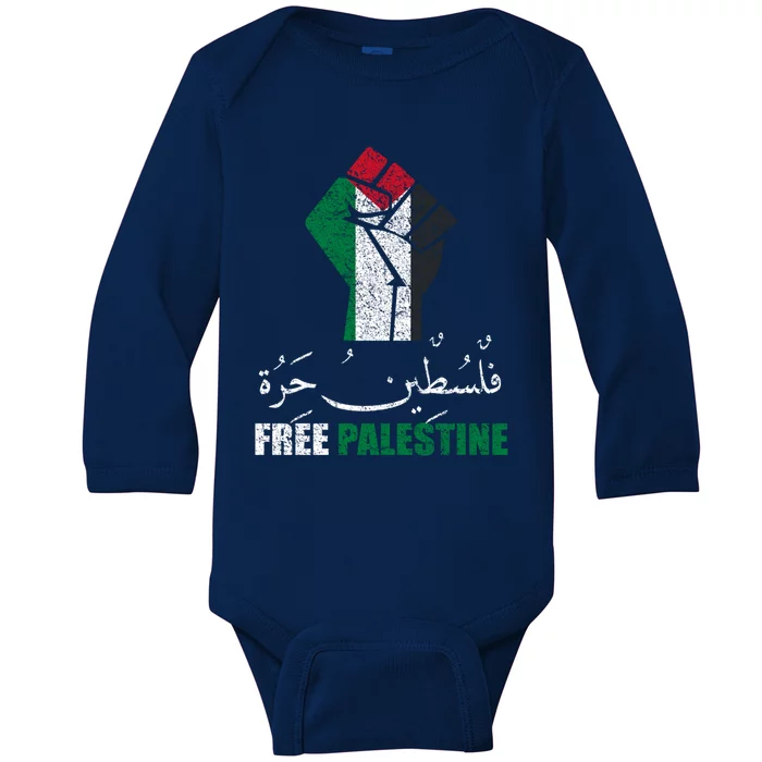 Free Palestine Arabic Support Palestine And Gaza Jerusalem Funny Gift Baby Long Sleeve Bodysuit