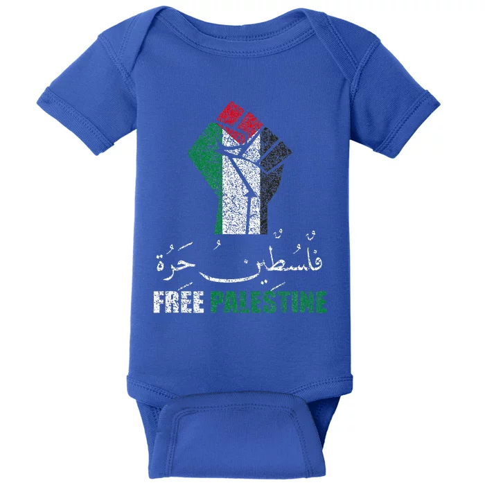 Free Palestine Arabic Support Palestine And Gaza Jerusalem Baby Bodysuit