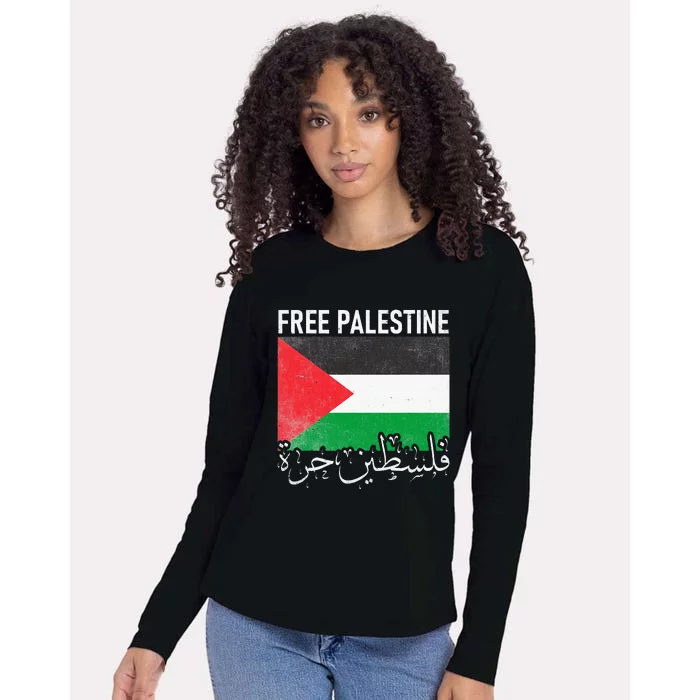 Free Palestine Arabic Palestine Gaza Jerusalem Support Womens Cotton Relaxed Long Sleeve T-Shirt