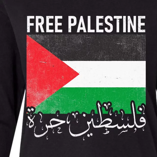 Free Palestine Arabic Palestine Gaza Jerusalem Support Womens Cotton Relaxed Long Sleeve T-Shirt