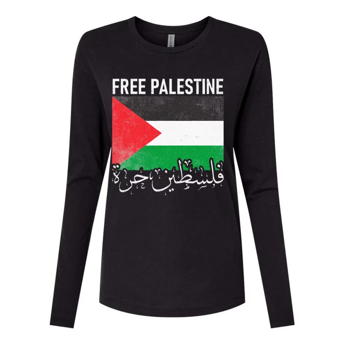 Free Palestine Arabic Palestine Gaza Jerusalem Support Womens Cotton Relaxed Long Sleeve T-Shirt