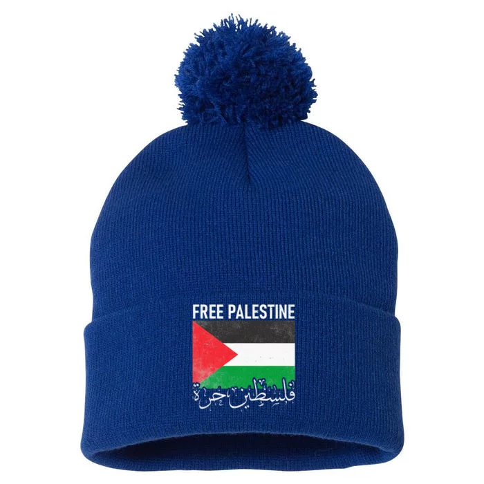 Free Palestine Arabic Palestine Gaza Jerusalem Support Pom Pom 12in Knit Beanie