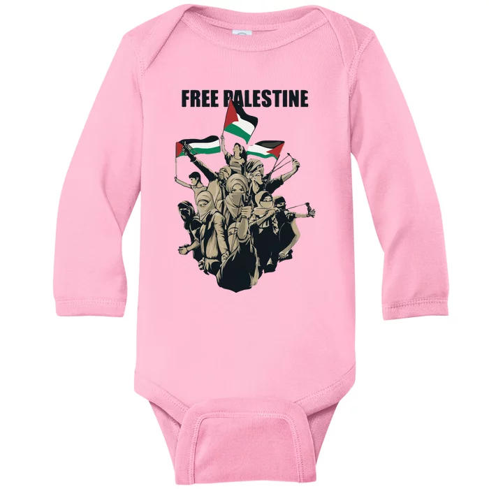 Free Palestine Arabic Flag Baby Long Sleeve Bodysuit