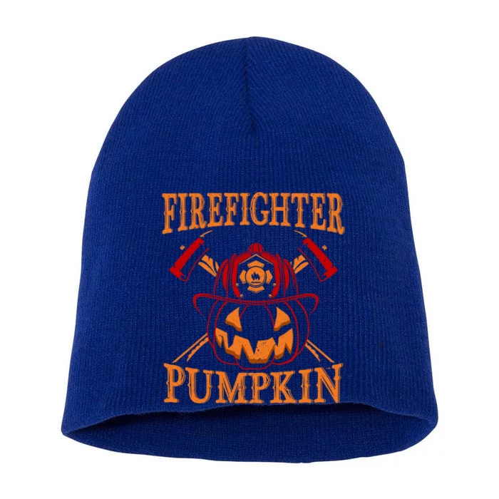 Firefighter Pumpkin And Firefighter Halloween Costume Gift Short Acrylic Beanie