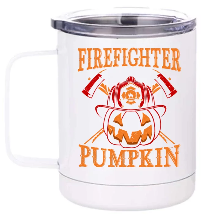 Firefighter Pumpkin And Firefighter Halloween Costume Gift Front & Back 12oz Stainless Steel Tumbler Cup