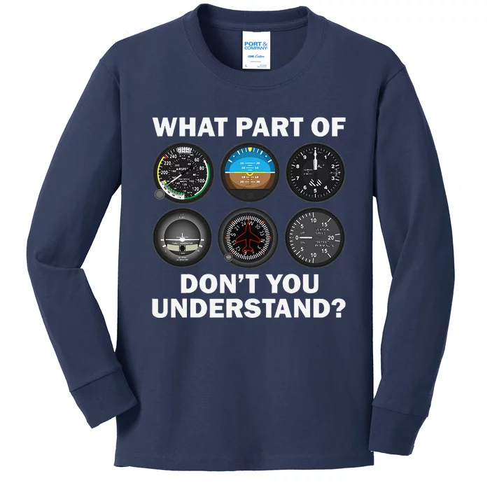 Funny Pilot Art Aviation Airline Pilot Instruments Kids Long Sleeve Shirt