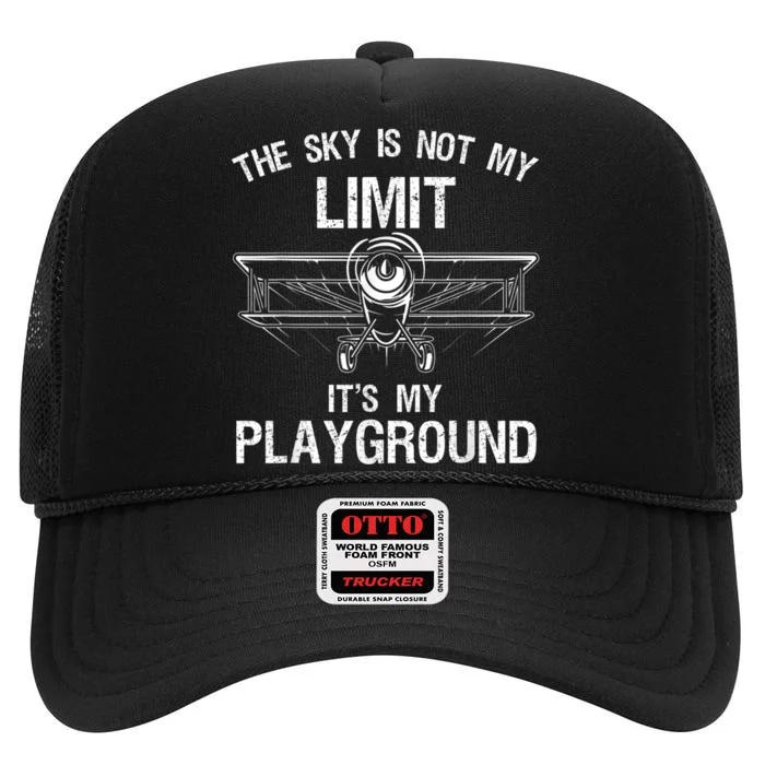 Funny Pilot Art For Men Women Airplane Pilot Aviation High Crown Mesh Trucker Hat