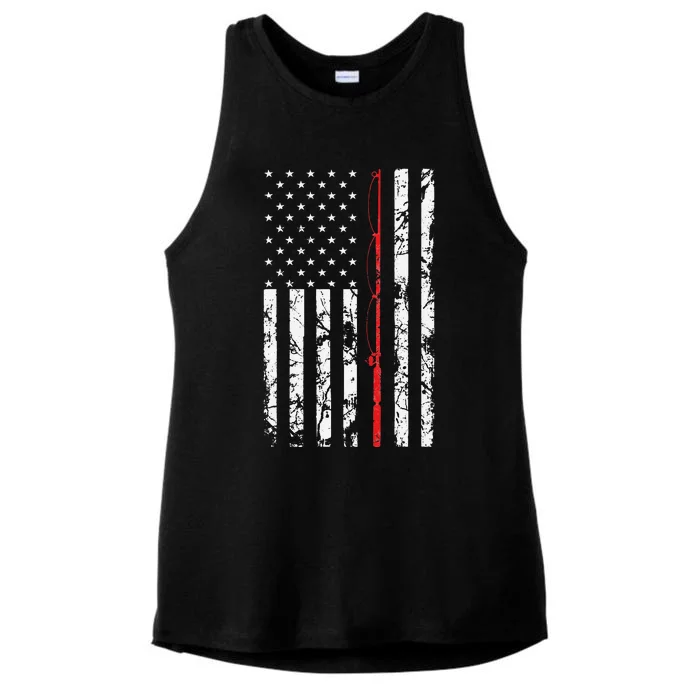 Fishing Pole American Flag Gift For Fisherman Ladies Tri-Blend Wicking Tank